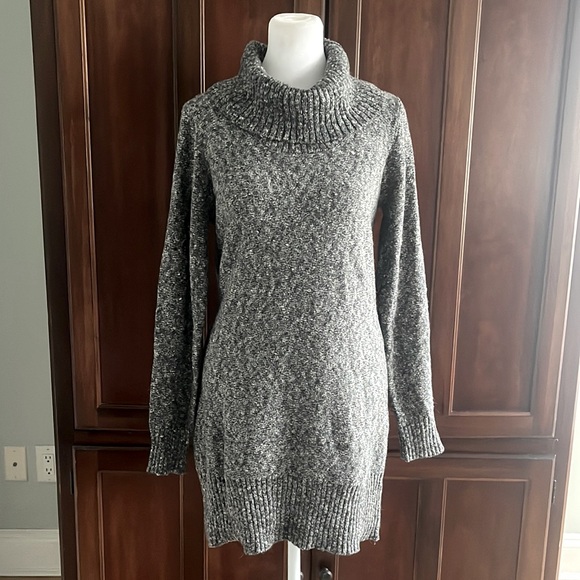 AB Studio Cowl Neck Tunic Sweater/Jumper Mini-Dress in Marled Grey. Cotton Blend - Picture 2 of 15